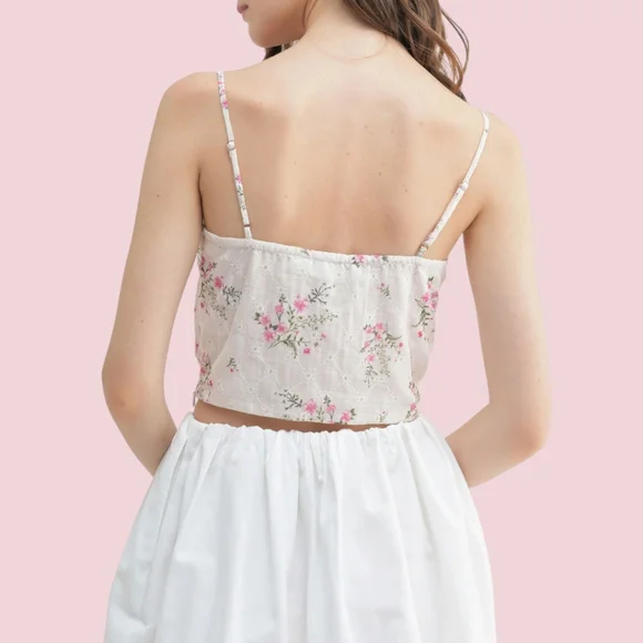 Nordstrom All in Favor Floral Bustier Cami in Ivory Pink Floral M - Picture 3 of 7